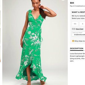 Lulus Sun Salutation green floral ruffled Maxi  wrap dress